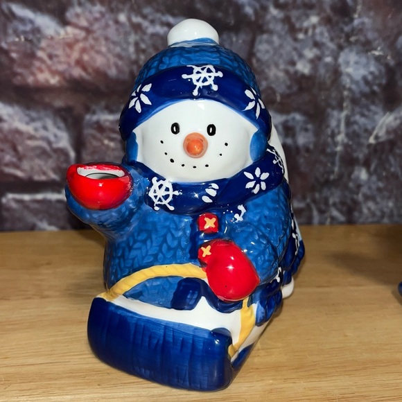 Bico China Ceramic Snowman Sugar Bowl and Creamer Christmas Snowflake Blue - Picture 4 of 12
